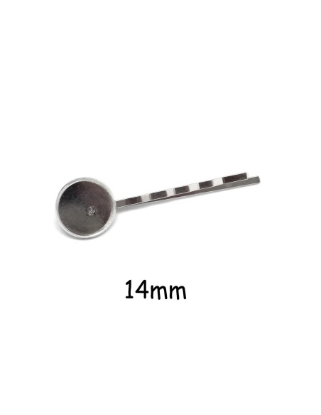 Support cabochon barrette tige pour cabochon de 14mm en métal argenté