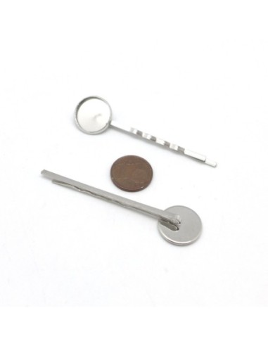 Support cabochon barrette tige pour cabochon de 14mm en métal argenté