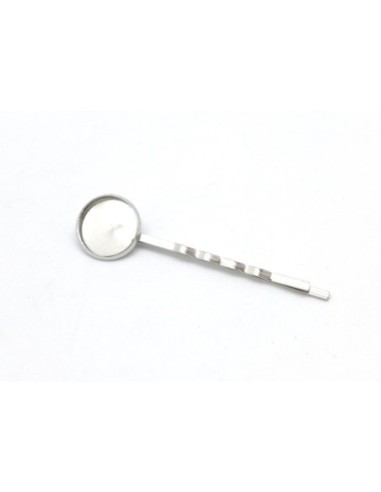 barrette tige pour cabochon de 14mm en métal argenté
