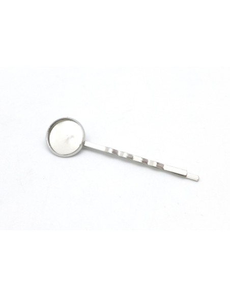 barrette tige pour cabochon de 14mm en métal argenté