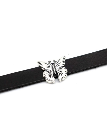 perle passant papillon slide pour lanière de 10mm en métal argenté