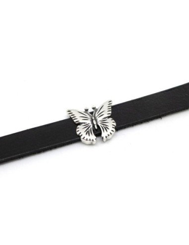 perle passant papillon slide pour lanière de 10mm en métal argenté