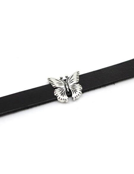 perle passant papillon slide pour lanière de 10mm en métal argenté