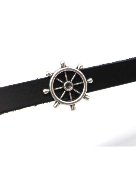 Perle passant gouvernail pour lanière cuir 10mm en métal argenté ajouré