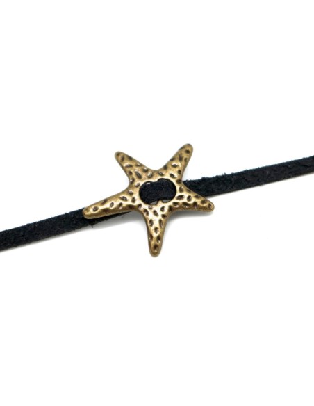 Perle slide étoile bronze pour lanière cuir de 5mm Perle slide étoile bronze pour lanière cuir de 5mm