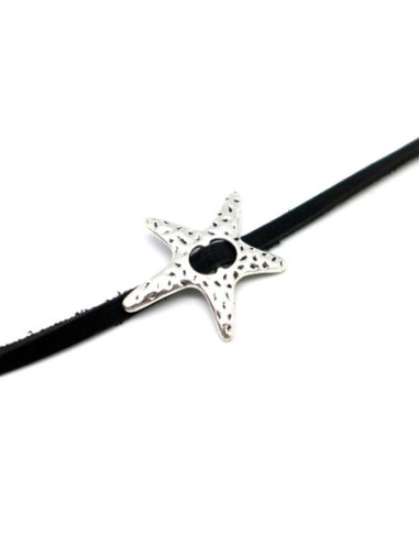 Slide en métal argenté martelé pour cuir