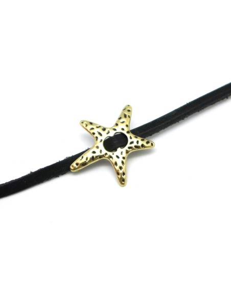 perles passants étoiles slide en métal doré pâle martelé pour lanière de 6mm