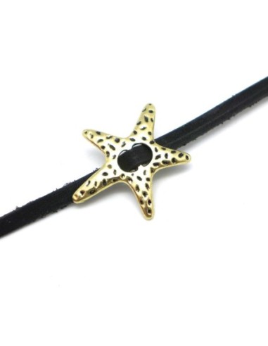 perles passants étoiles slide en métal doré pâle martelé pour lanière de 6mm