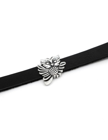 2 perles passant hibou, chouette - slide pour lanière de 10mm en métal argenté martelé