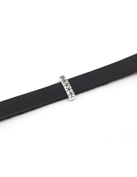 10 Perles passant rectangulaire barre slide pour lanière de 10mm en métal argenté travaillé