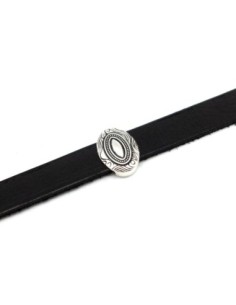 Perles passant ovale slide pour lanière de 10mm en métal argenté travaillé