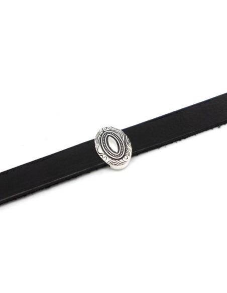 Perle passant ovale pour lanière 10mm en métal argenté pas chère