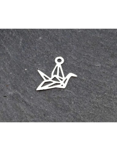 5 Petites Breloques en filigrane petit oiseau origami fine légère et stylisé 10,3mm en métal argenté brillant blanc