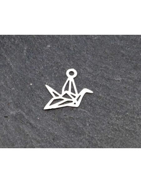5 Petites Breloques en filigrane petit oiseau origami fine légère et stylisé 10,3mm en métal argenté brillant blanc