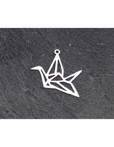 2 Breloques filigrane oiseau origami fine légère et stylisé 19,2mm en métal argenté brillant blanc b