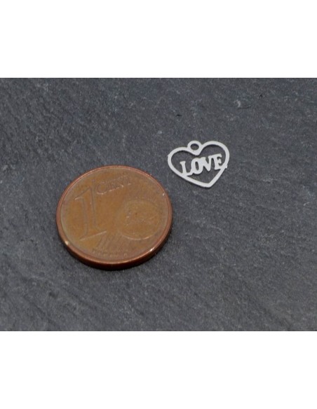 5 Petites breloques coeur love filigrane évidé très fine, légère et stylisé 8,3mm en métal argenté