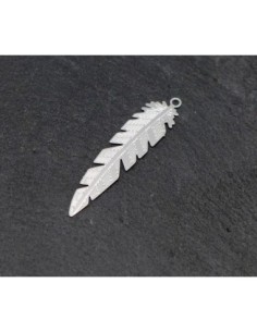 2 pendentifs breloques plume feuille en filigrane très fine, légère et stylisé 34,5mm en métal argenté