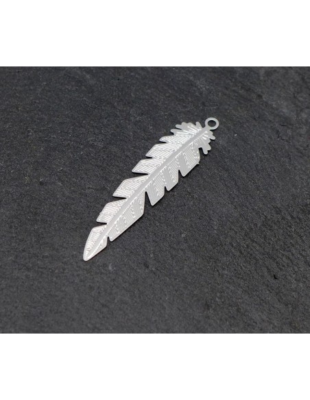 2 pendentifs breloques plume feuille en filigrane très fine, légère et stylisé 34,5mm en métal argenté