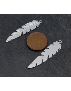 2 pendentifs breloques plume feuille en filigrane très fine, légère et stylisé 34,5mm en métal argenté 2