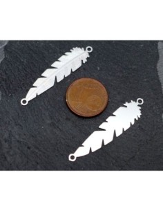 2 connecteurs plume feuille en filigrane très fine, légère et stylisé 36,5mm en métal argenté 2