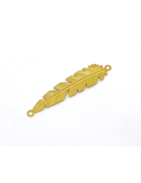 R-2 connecteurs plume feuille en filigrane très fine, légère et stylisé 36,5mm en métal doré