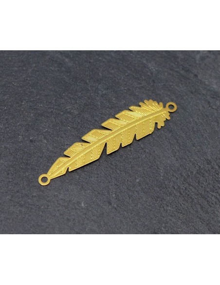 R-2 connecteurs plume feuille en filigrane très fine, légère et stylisé 36,5mm en métal doré