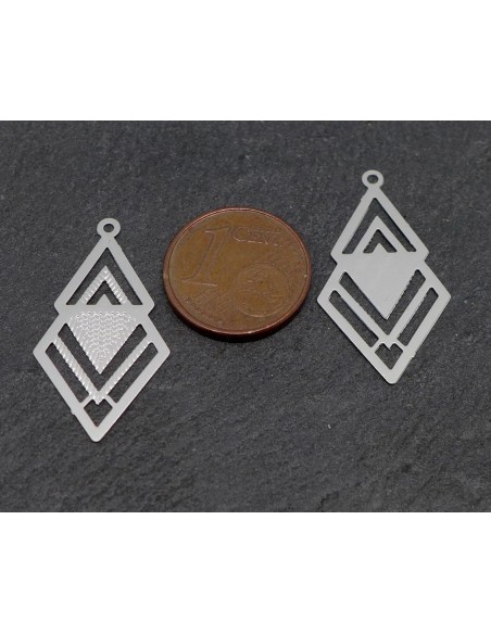 R-2 breloques double triangle losange en métal argenté fine et légère filigrane 27mm X 15mm tendance géométrique
