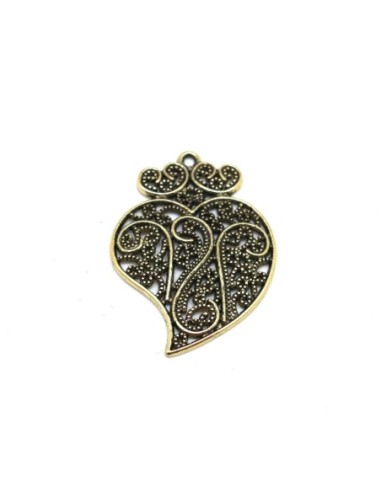 3 pendentifs feuille filigrane coeur 38,7mm en...