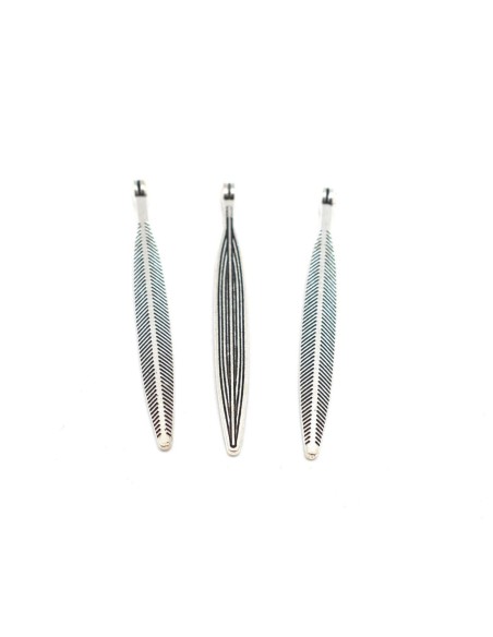 R-3 breloques pendentif navette effilées longue, plume 56,2mm x 5,8mm en métal argenté travaillé