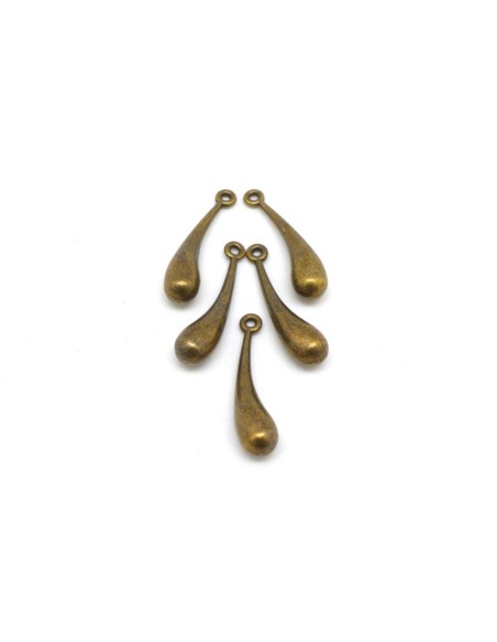 5 breloques pampilles gouttes 25mm x 5,8mm en métal de couleur bronze lisse