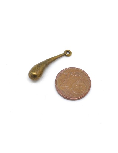 5 breloques pampilles gouttes 25mm x 5,8mm en métal de couleur bronze lisse