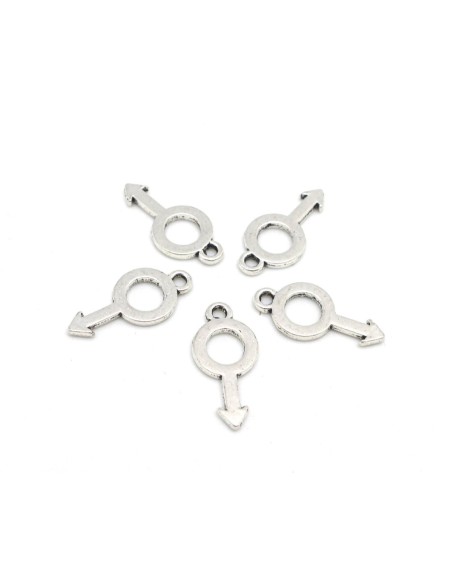 20 Breloques symbole masculin en métal argenté 18mm x 8,6mm