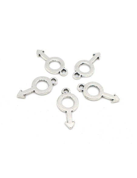 20 Breloques symbole masculin en métal argenté 18mm x 8,6mm