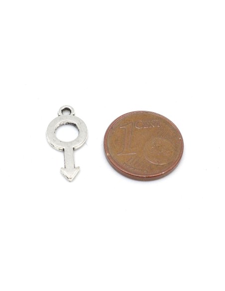 20 Breloques symbole masculin en métal argenté 18mm x 8,6mm