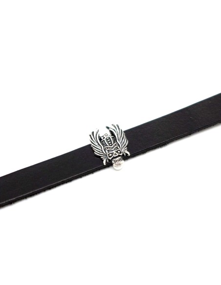 5 perles passant tête de mort indien totem - slide pour lanière de 10mm en métal argenté travaillé