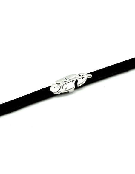 Perles passant plume slide pour lanière de 5mm en métal argenté