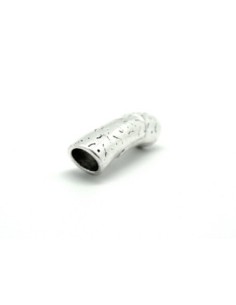 Fermoir aimanté tube arrondi pour cordon de 6mm - 6,5mm en métal argenté martelé 2