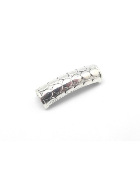 2 Perles passant rectangle gravé pois en relief pour cordon de 5mm en métal argenté 