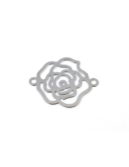 connecteur rose camélia filigrane  très fine évidé ajouré en métal argenté très fin,