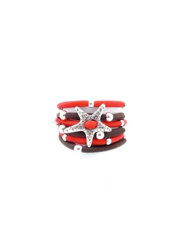 KIT de 2 bracelets en cordon lycra élastique 2 couleurs rouge et marron