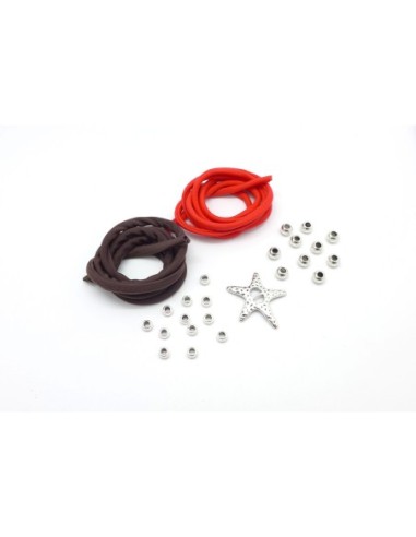KIT de 2 bracelets en cordon lycra élastique 2 couleurs rouge et marron