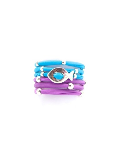 KIT de 2 bracelets en cordon lycra élastique 2 couleurs bleu et mauve