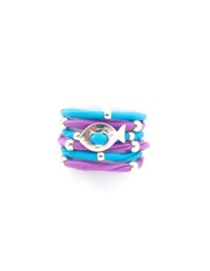 KIT de 2 bracelets en cordon lycra élastique 2 couleurs bleu et mauve 2