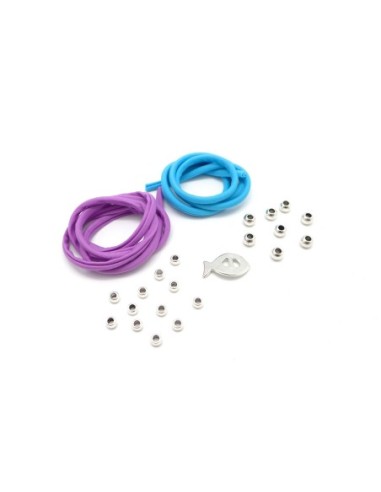 KIT de 2 bracelets en cordon lycra élastique 2 couleurs bleu et mauve