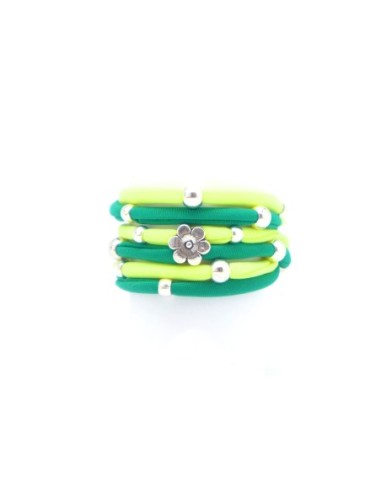 KIT de 1 bracelet double en cordon lycra élastique 2 couleurs vert et jaune fluo