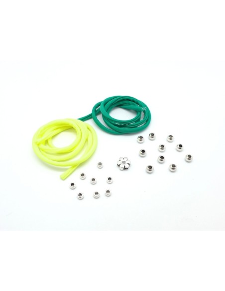 KIT de 1 bracelet double en cordon lycra élastique 2 couleurs vert et jaune fluo