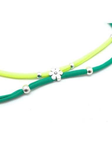 KIT de 1 bracelet double en cordon lycra élastique 2 couleurs vert et jaune fluo