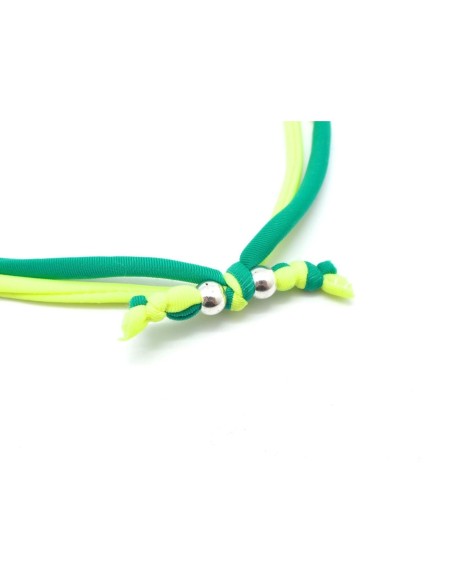 KIT de 1 bracelet double en cordon lycra élastique 2 couleurs vert et jaune fluo
