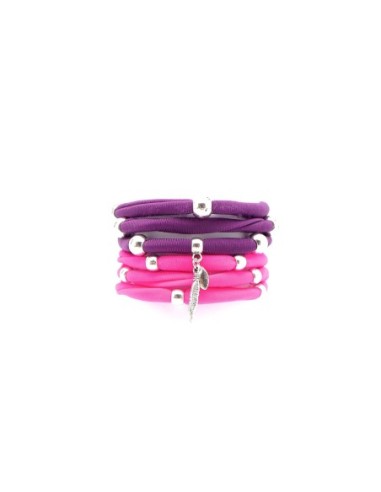 KIT de 2 bracelets en cordon lycra élastique 2 couleurs rose et prune