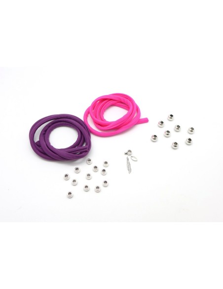 KIT de 2 bracelets en cordon lycra élastique 2 couleurs rose et prune